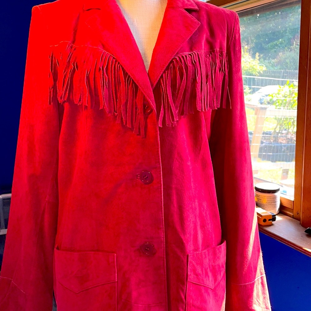 * Washable leather fringed Denim & Co red jacket